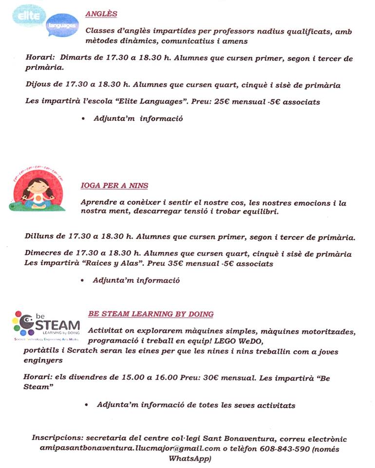 Activitats extraescolars sant bonaventura 2